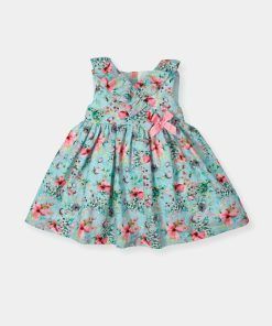 Vestido turquesa con estampado flora y lazo