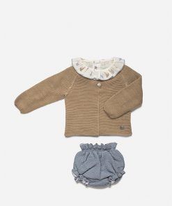 Conjunto chaqueta 3p de hilo para bebé niña color Tostado ,de Juliana