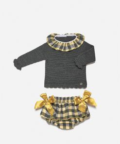 Conjunto punto Color ORO ,Braga Falda Cuadros