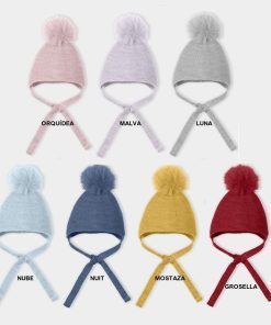 Gorro de punto con pom pom pelo natural Mac Ilusión