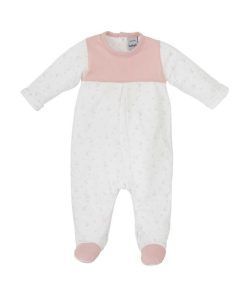 Pelele de bebe niña en color rosa y blanco elaborado con el mejor algodón de Babidu