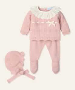 Conjunto bebé niña punto canesú tira bordada y cinta terciopelo "Fleur Vintage"