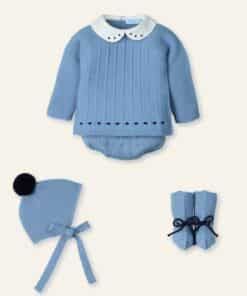 Conjunto bebé 4P trencitas con cuello bordado