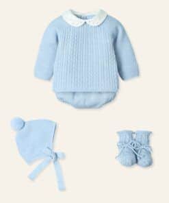Conjunto 4P trencitas con cuello bordado, patucos y gorro pompom "CLOUD BRAIDE"