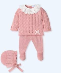 Conjunto bebé 3 Piezas con gorro TIRA BORDADA Canesú menguado FLORAL RUSTIK
