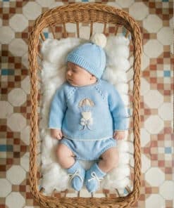 Conjunto 4P Corto culotte punto, gorro y patucos menguado "BEAR IN A PARACHUTE"